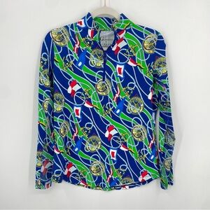 G Lifestyle Nautical Top Multicolor Vented Sleeves Size M preppy sailing green